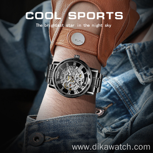 WINNER New Arrival Automatic Double Hollow Movement Folding Buckle Stainless Steel Luxury Men Watch